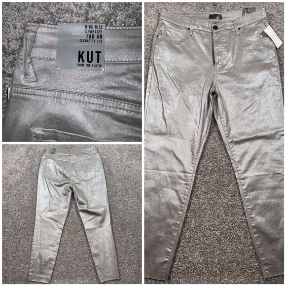 Kut from the Kloth Denim - Kut from the Kloth Charlize Fab Ab Cigarette Leg Jeans Sz 10 Silver Metallic NEW